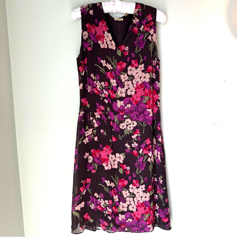 CASLON 100% Silk Floral Y2K Sleeveless V Neck Dress Size 6